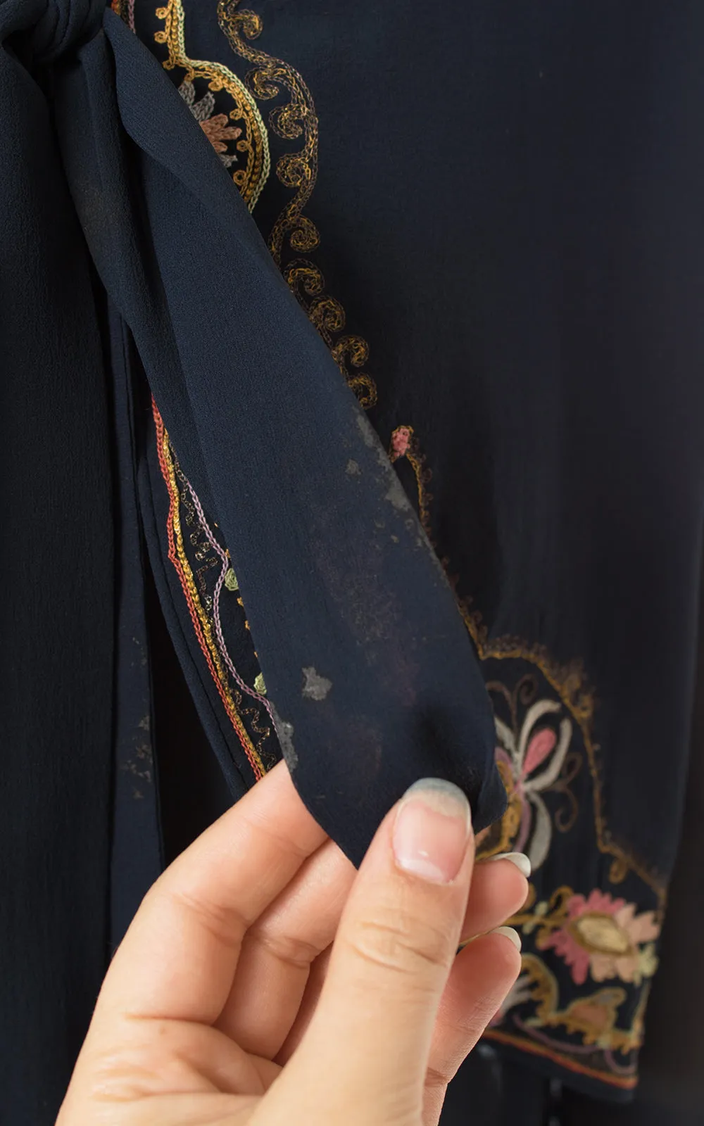 1920s Floral Chainstitch Silk Chiffon Dress & Vest Set | small/medium