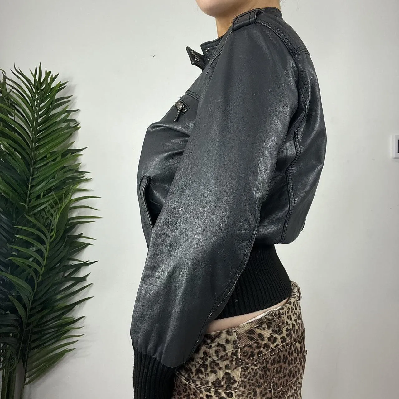 90s Leather Bomber Moto Jacket