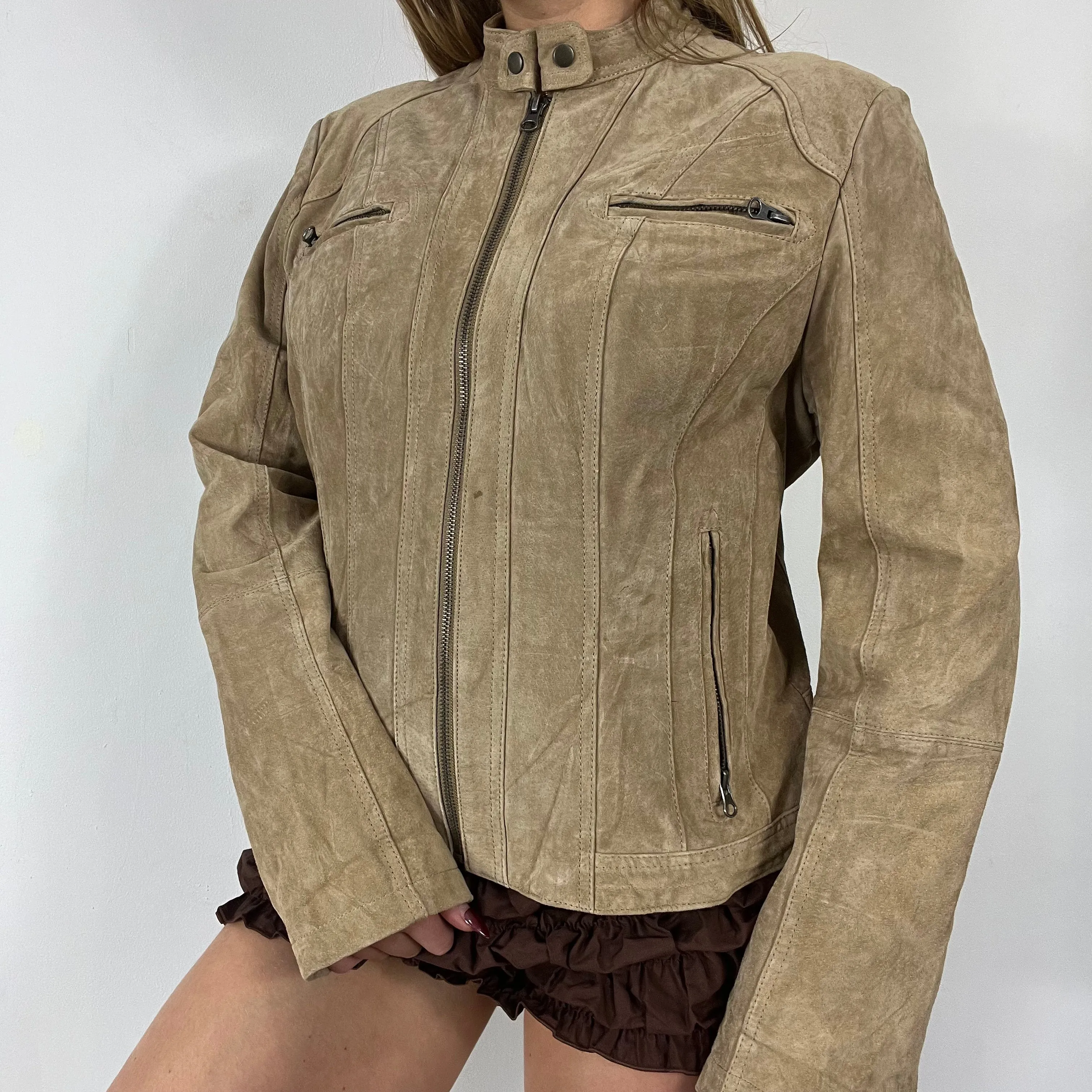 90s suede zipper bomber jacket -Size M