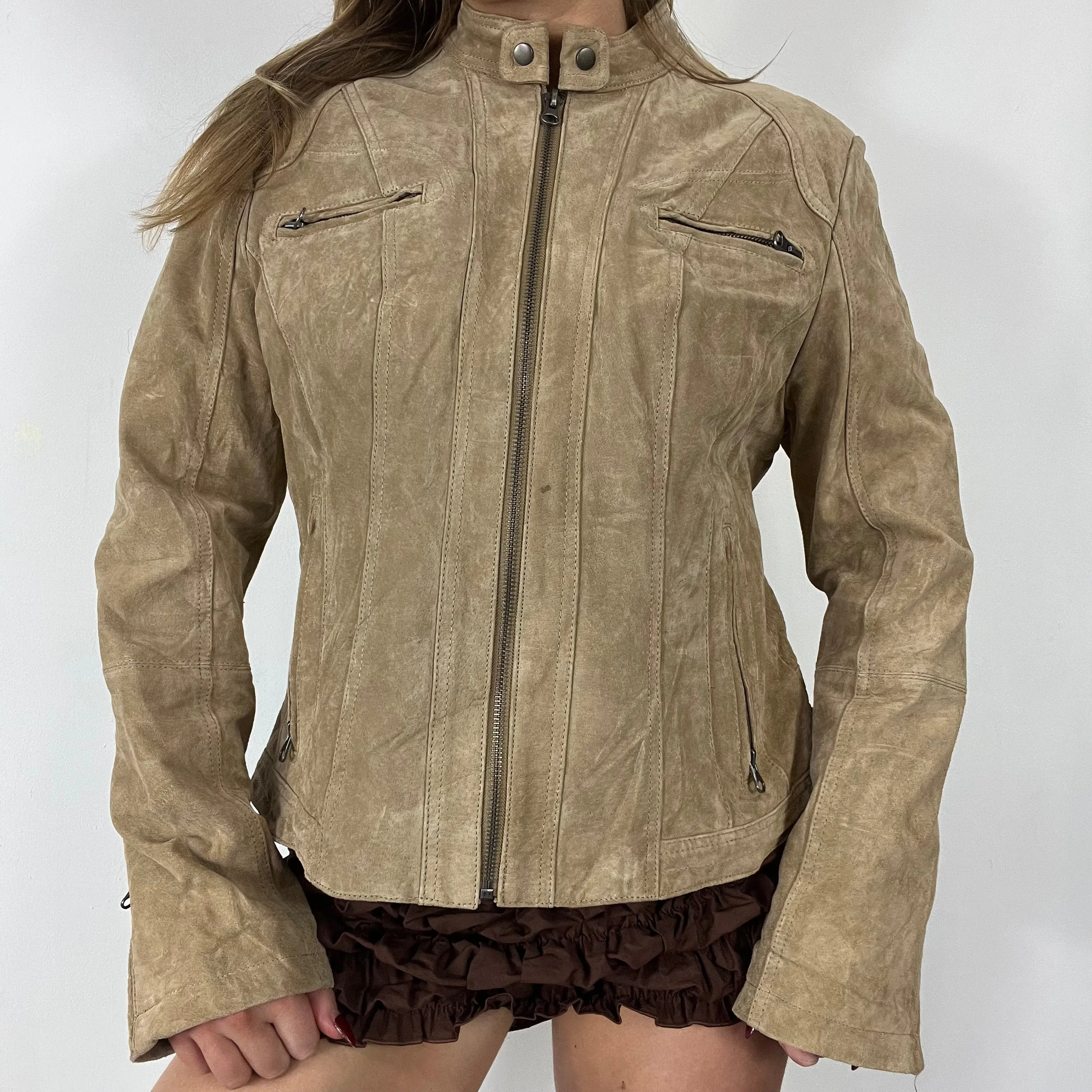 90s suede zipper bomber jacket -Size M