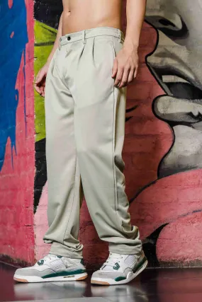 Beige Baggy fit Double Pleated  Korean Trousers