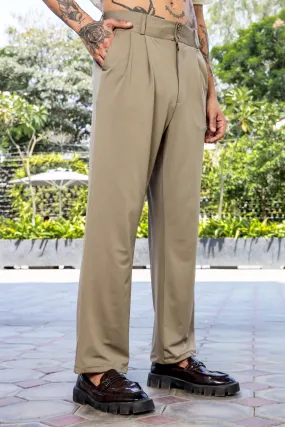 Beige Baggy fit Street Savvy Double Pleated Korean Trousers