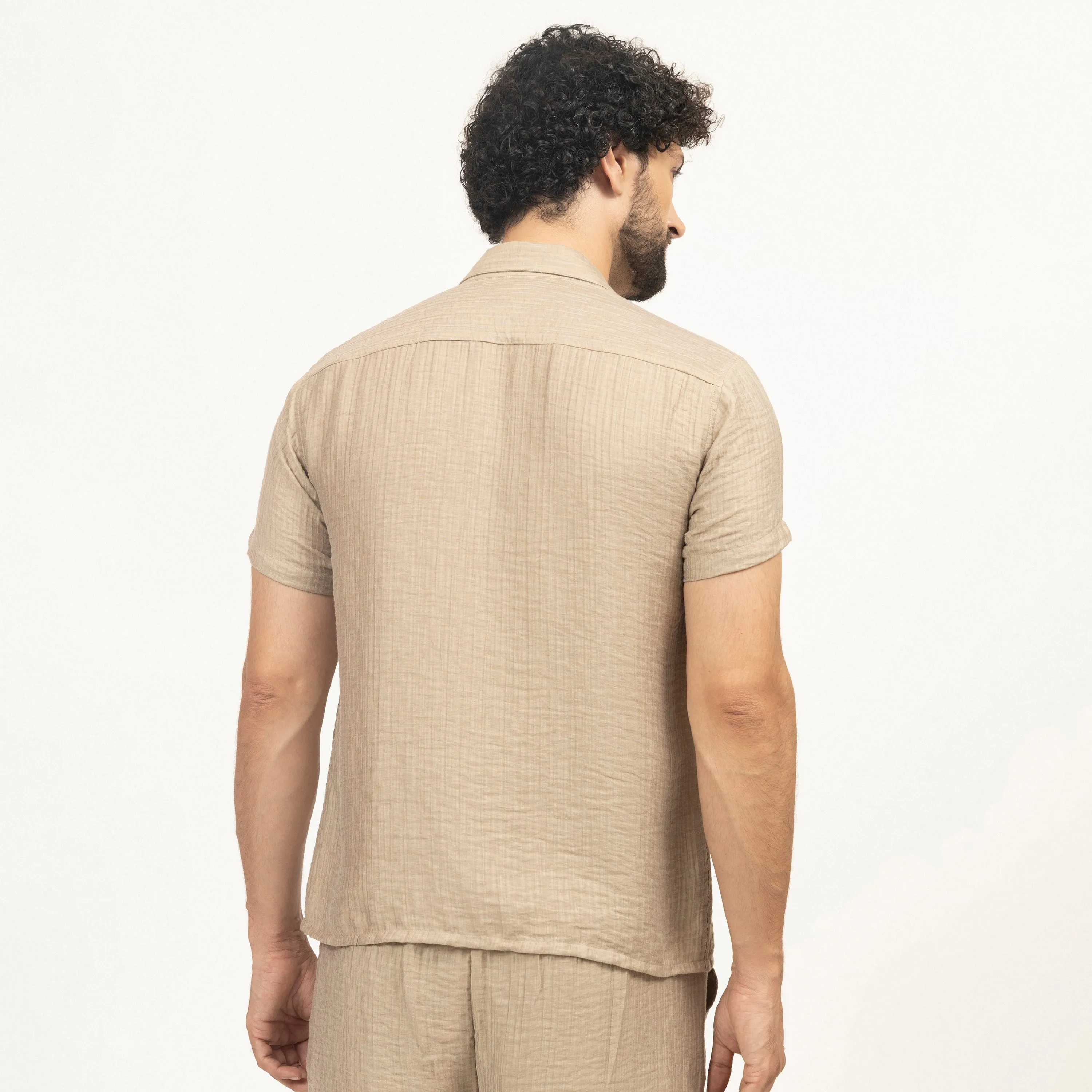 Beige Double Gauze Shirt With Bee Embroidery