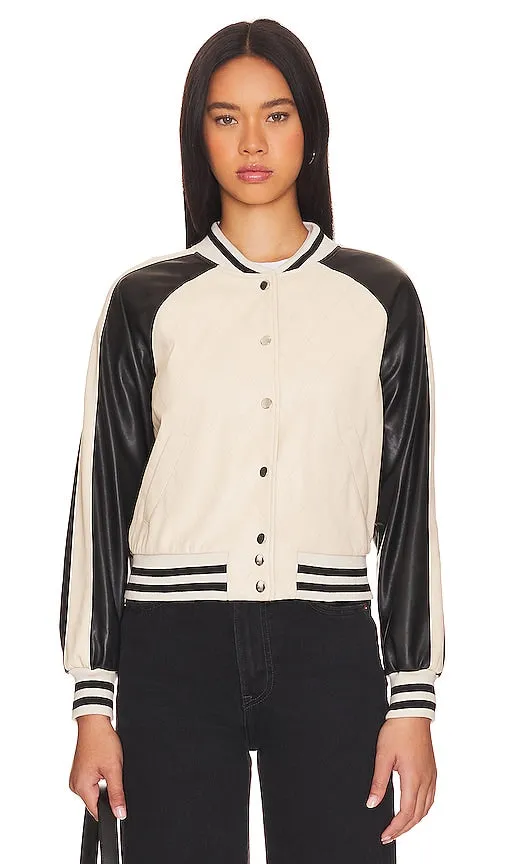 Central Park West Issa Quilted Bomber in Ivory,Black