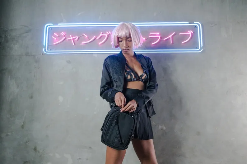 Dark Dragon Fantasy Black Satin Silk Bomber Jacket