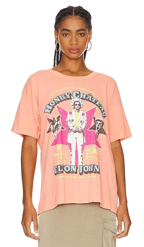 DAYDREAMER Elton John Honky Chateau Merch Tee in Peach