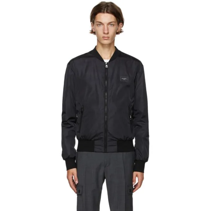 Dolce and Gabbana Black Nylon Logo Bomber