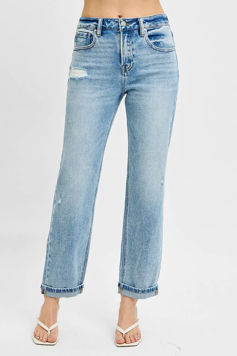 High Rise Ankle Boyfriend Distressed Jeans by Risen