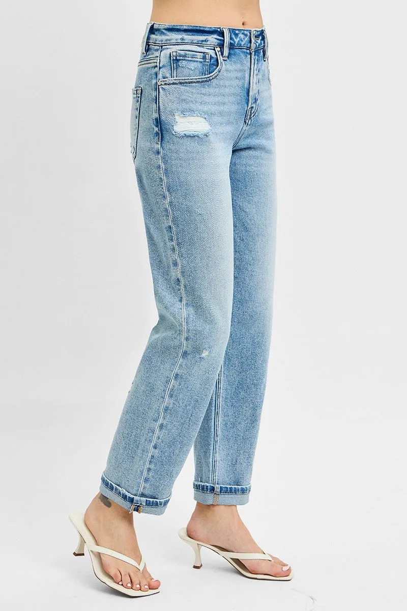 High Rise Ankle Boyfriend Distressed Jeans by Risen