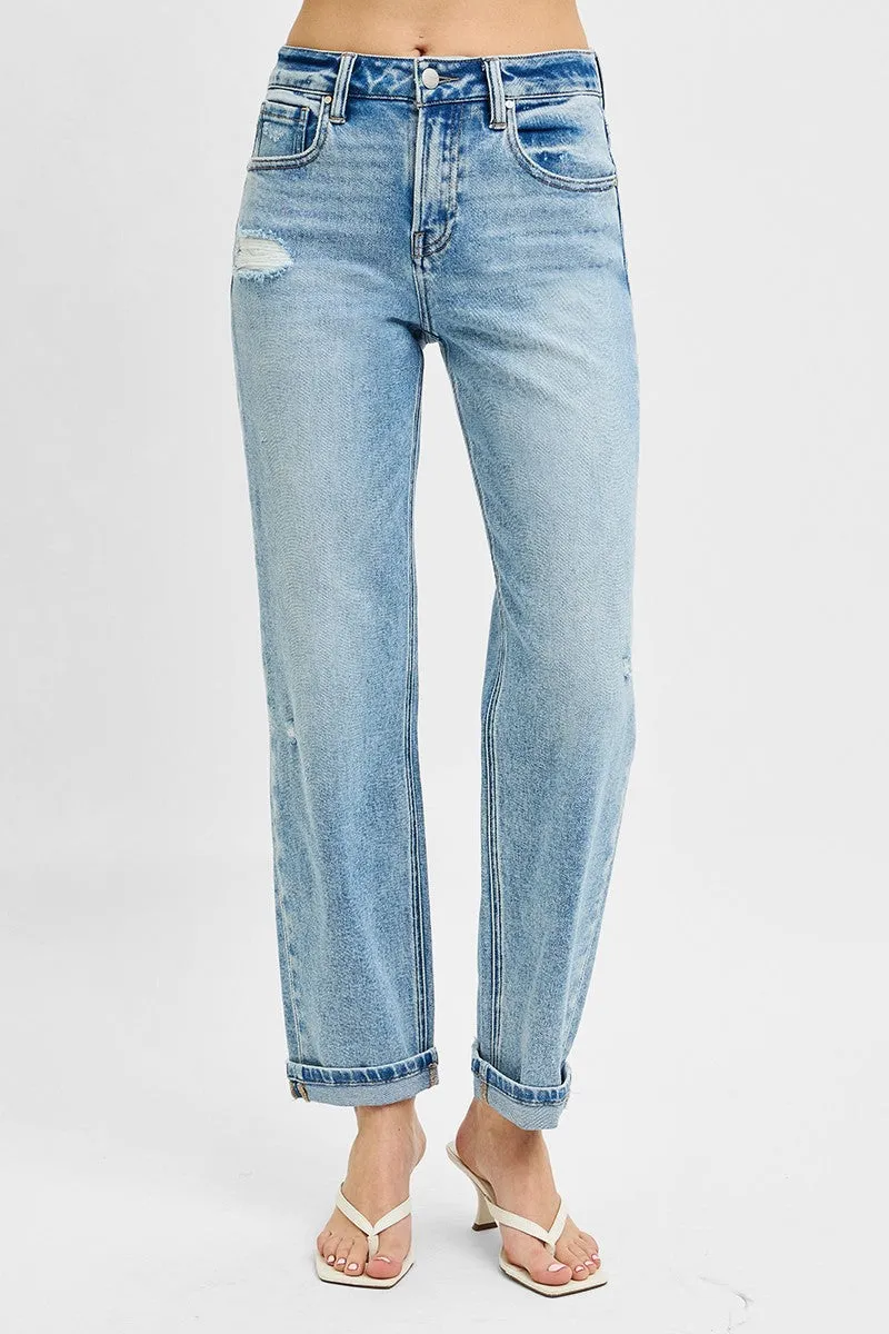 High Rise Ankle Boyfriend Distressed Jeans by Risen