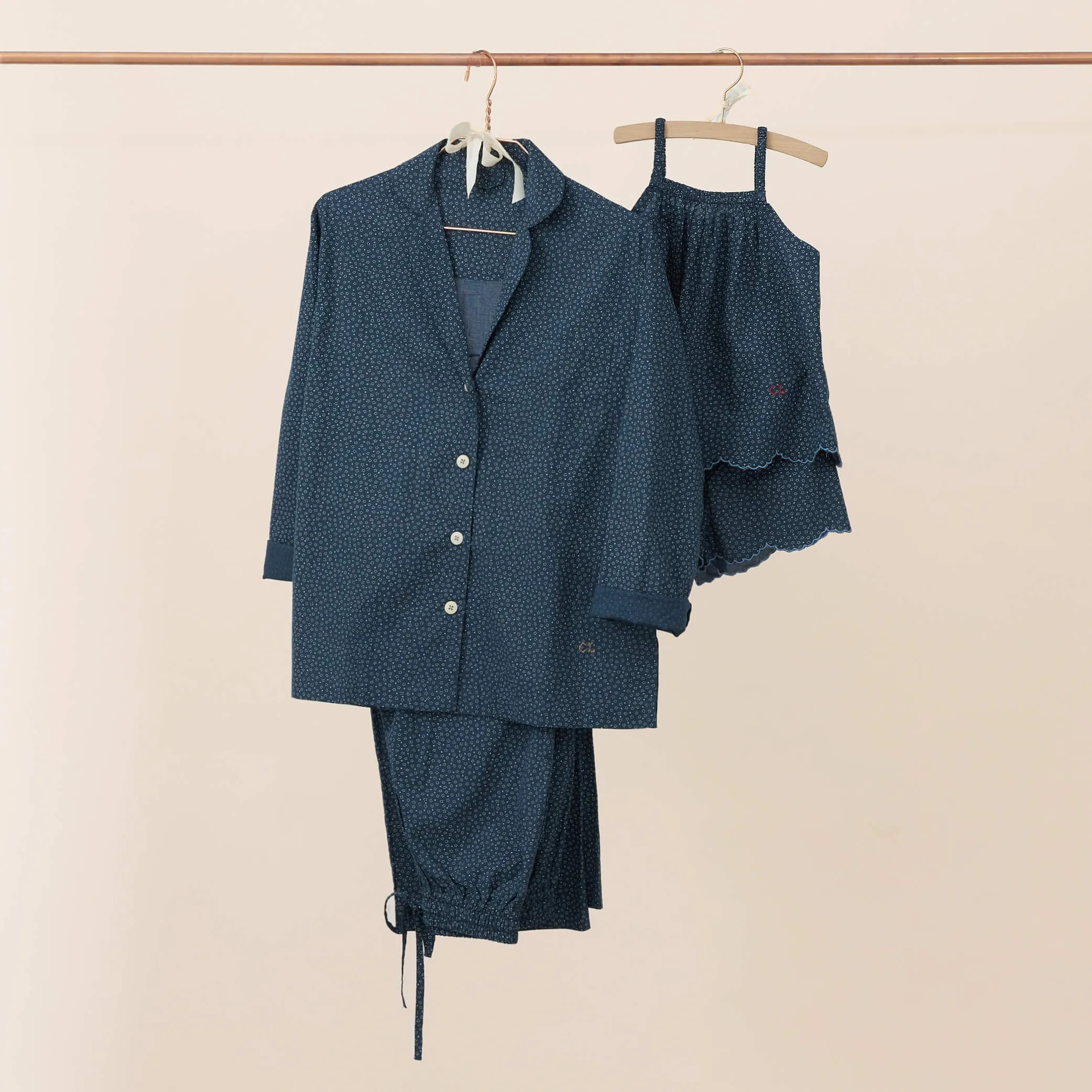 Indigo Dot Women's Open neck Lounge set