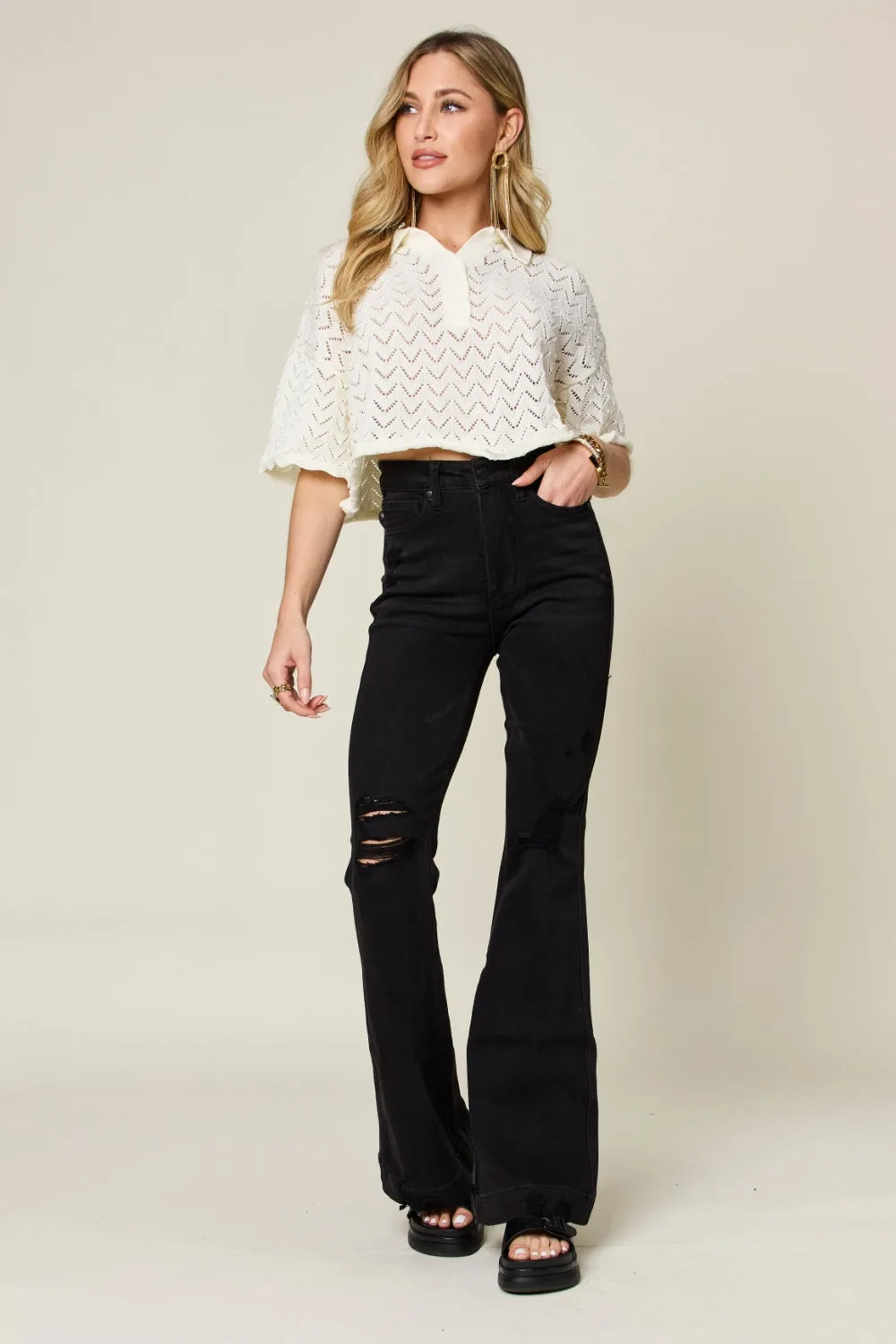 Judy Blue Full Size High Waist Distressed Flare Jeans (Online Only)