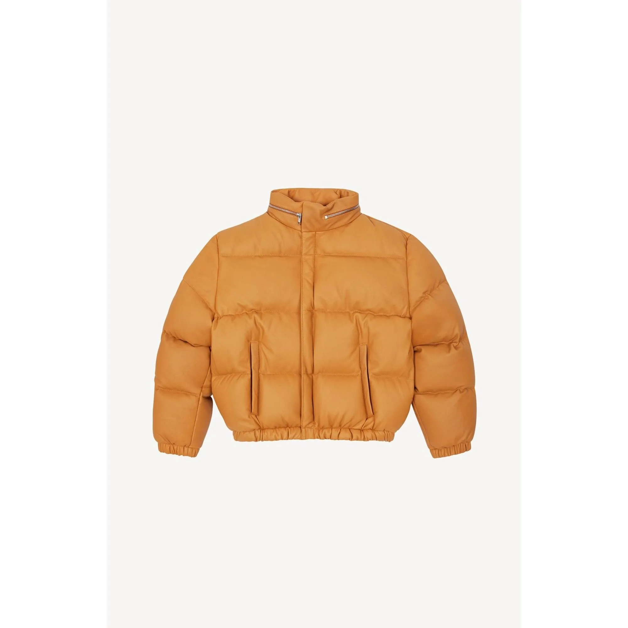 Men Fashion Leather Puffer - Dark Camel