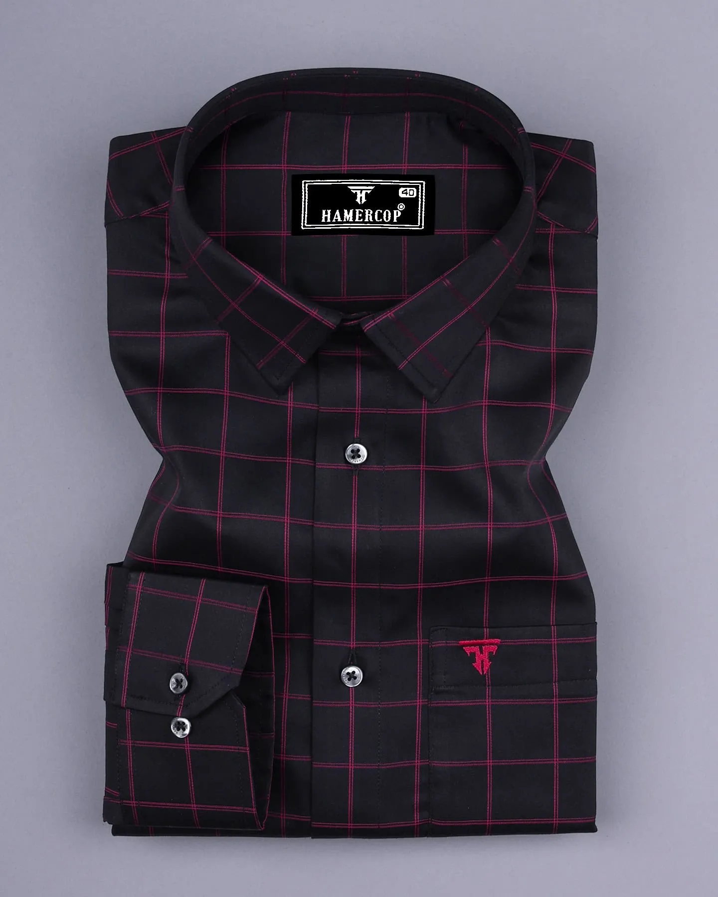 Monor Pink With Black Check Premium Cotton Shirt