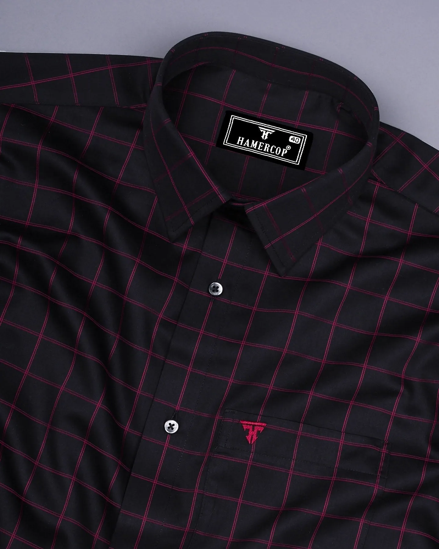 Monor Pink With Black Check Premium Cotton Shirt