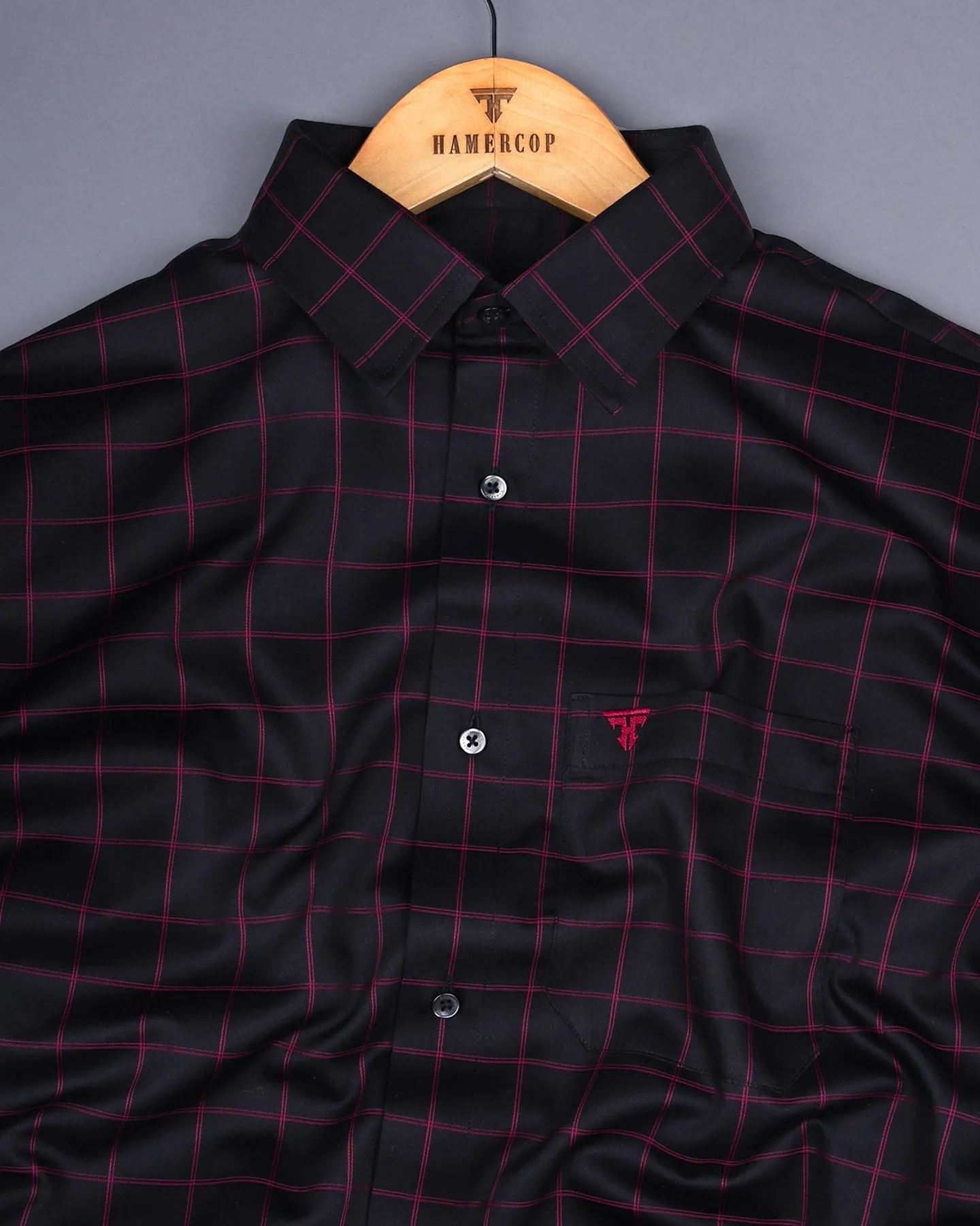 Monor Pink With Black Check Premium Cotton Shirt