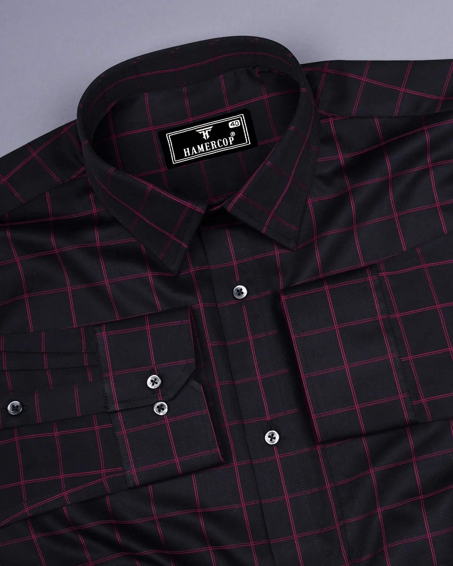 Monor Pink With Black Check Premium Cotton Shirt