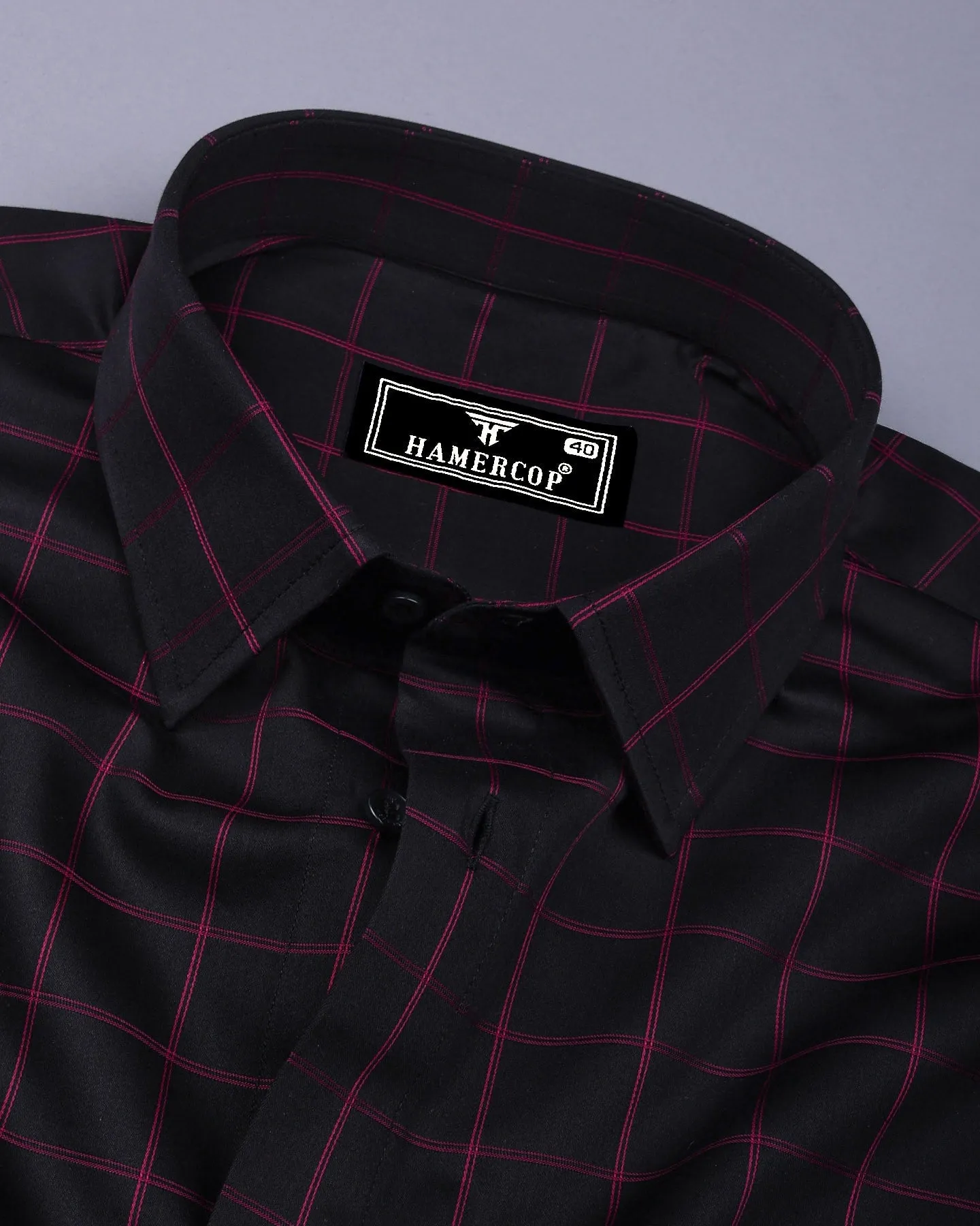 Monor Pink With Black Check Premium Cotton Shirt