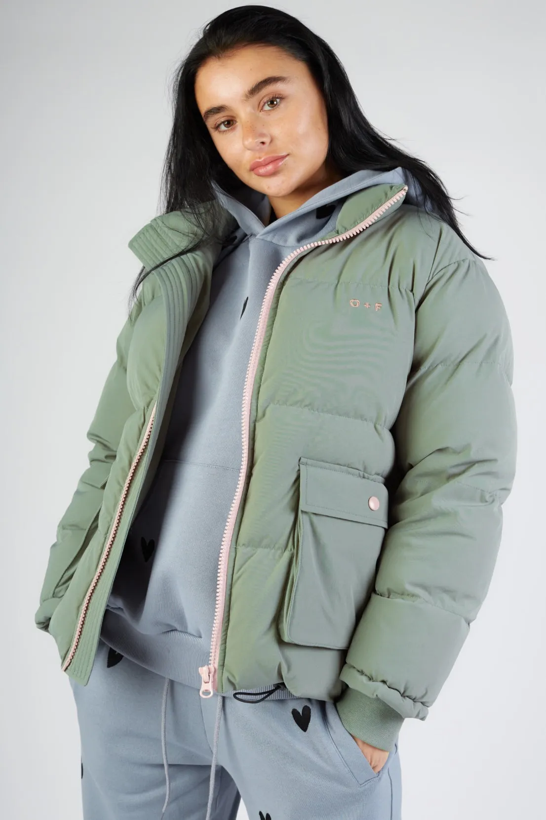 O&F Sage Green Puffer Jacket