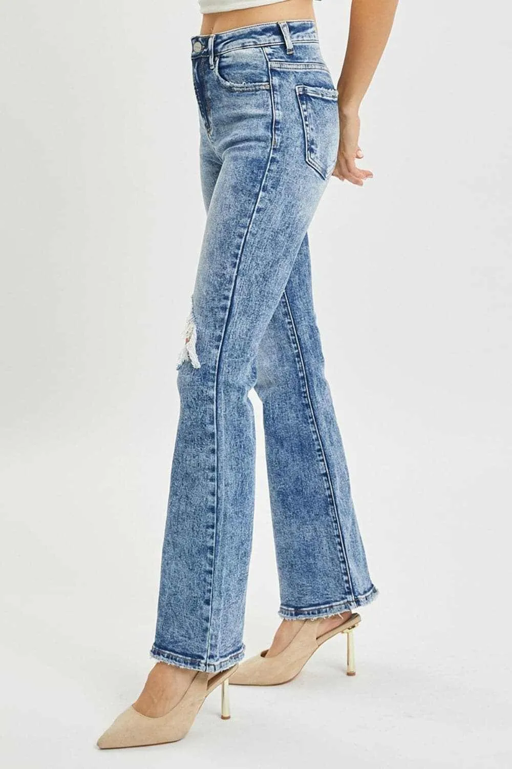 Risen high rise distressed flares