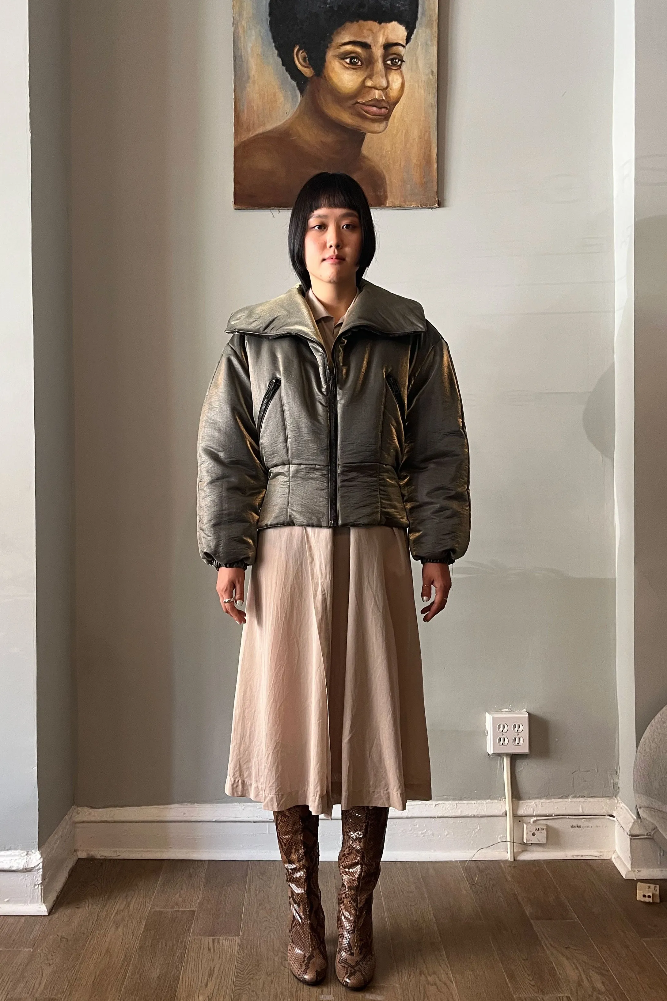 State of Claude Montana Metallic Nylon Blend Cropped Puffer