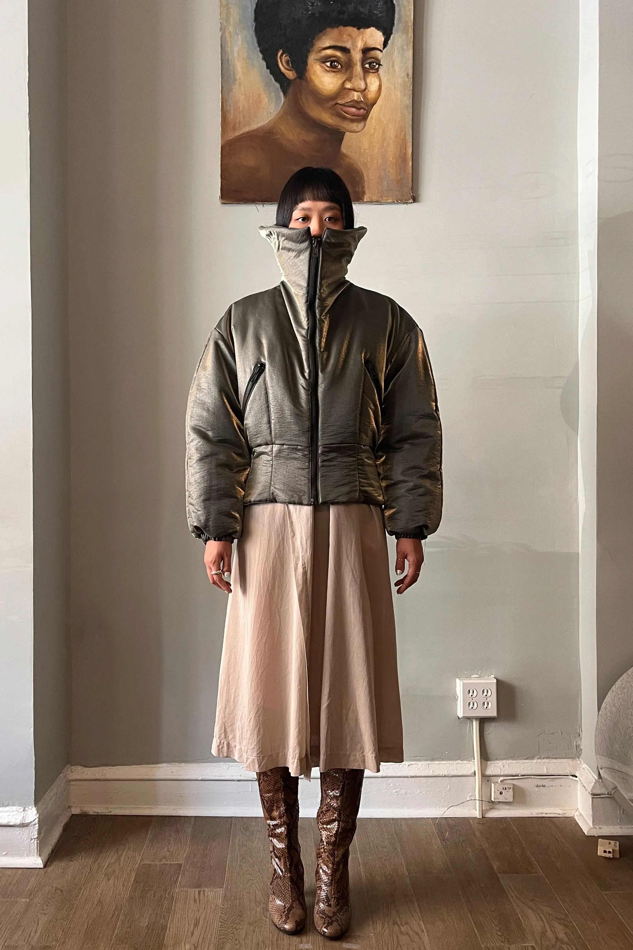 State of Claude Montana Metallic Nylon Blend Cropped Puffer
