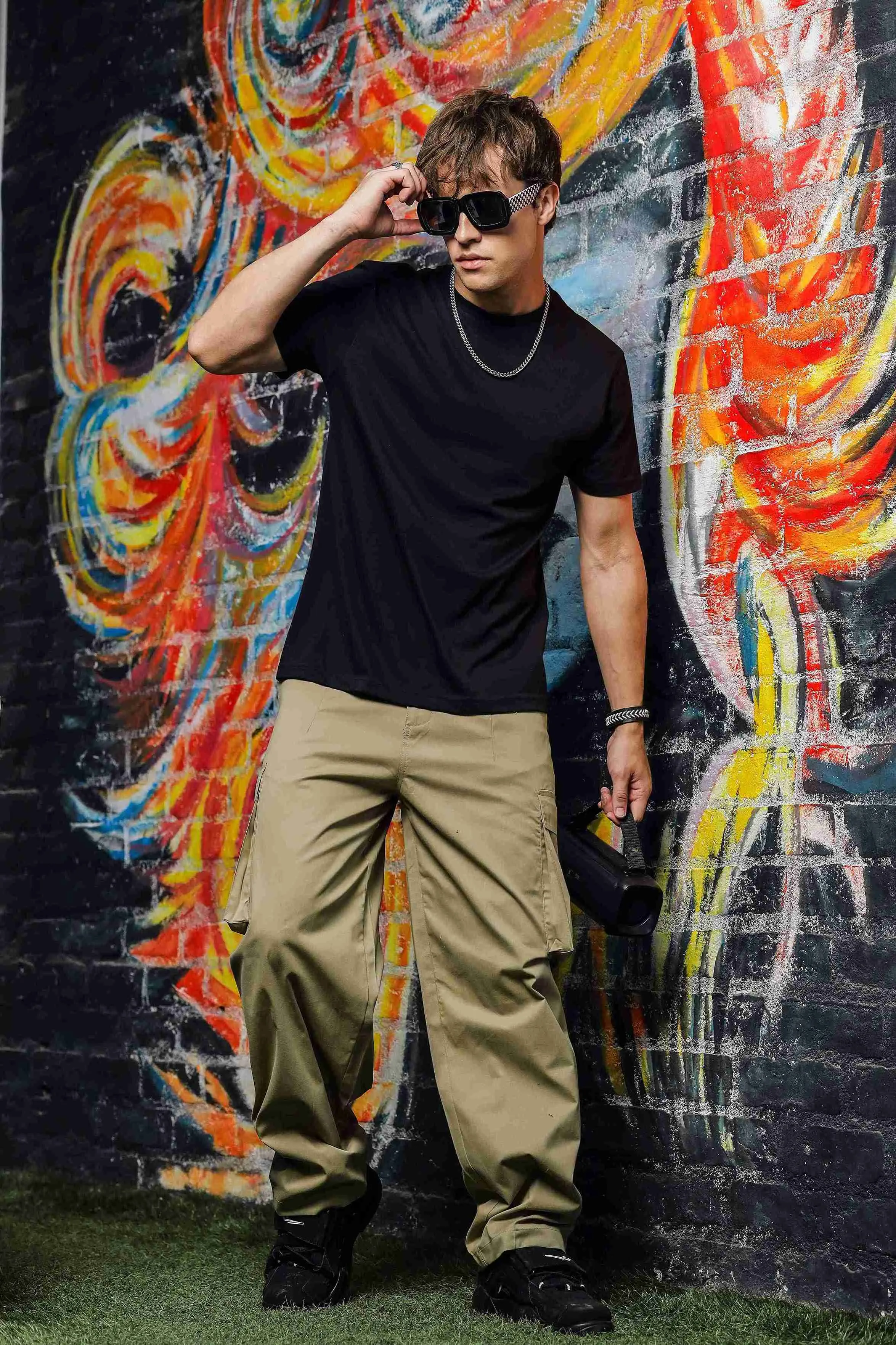 Unisex Baggy fit Beige Cargo Trousers
