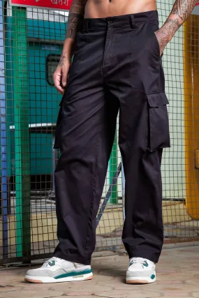 Unisex Baggy fit Black Cargo Trousers