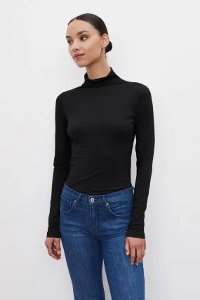 Velvet by Graham & Spencer Talisia Gauzy Whisper Fitted Mock Neck Tee | Black