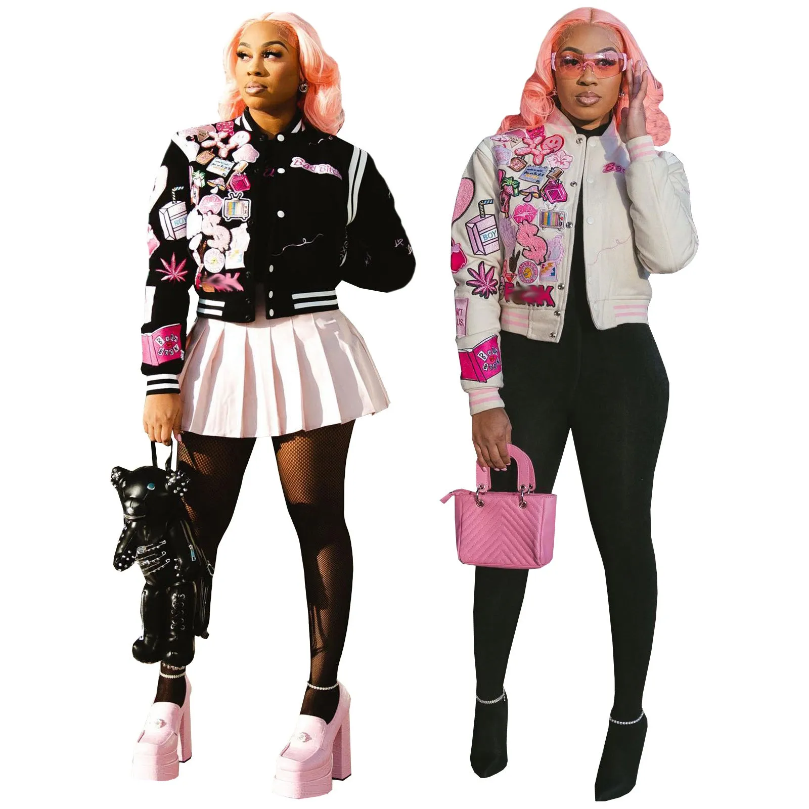 Womens Clothing Print Streetwear Coat Vintage Baseball Letterman Varsity Jacket Coat Bomber Jacket For Women