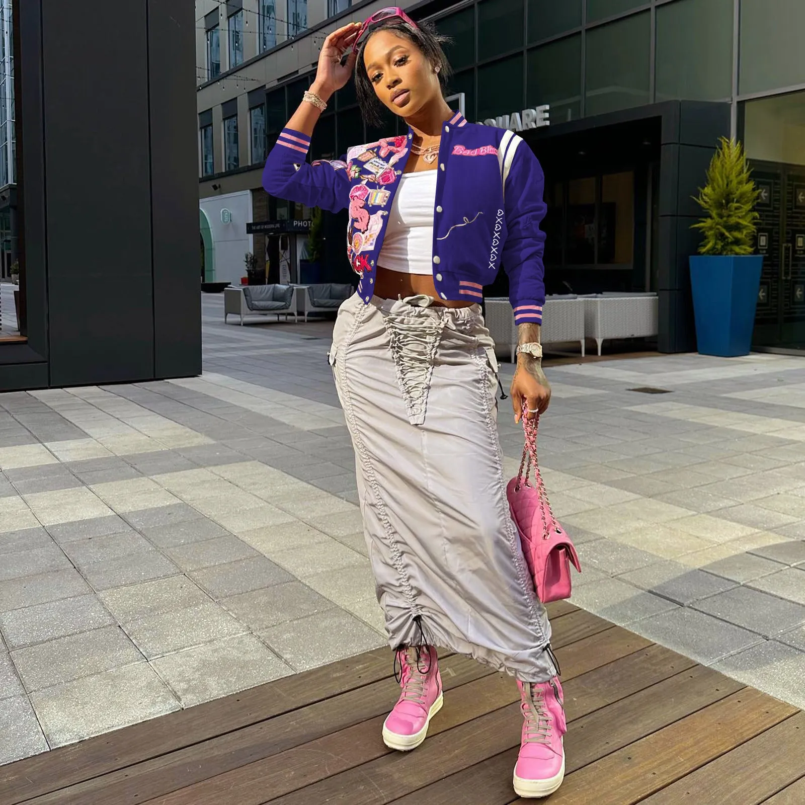 Womens Clothing Print Streetwear Coat Vintage Baseball Letterman Varsity Jacket Coat Bomber Jacket For Women
