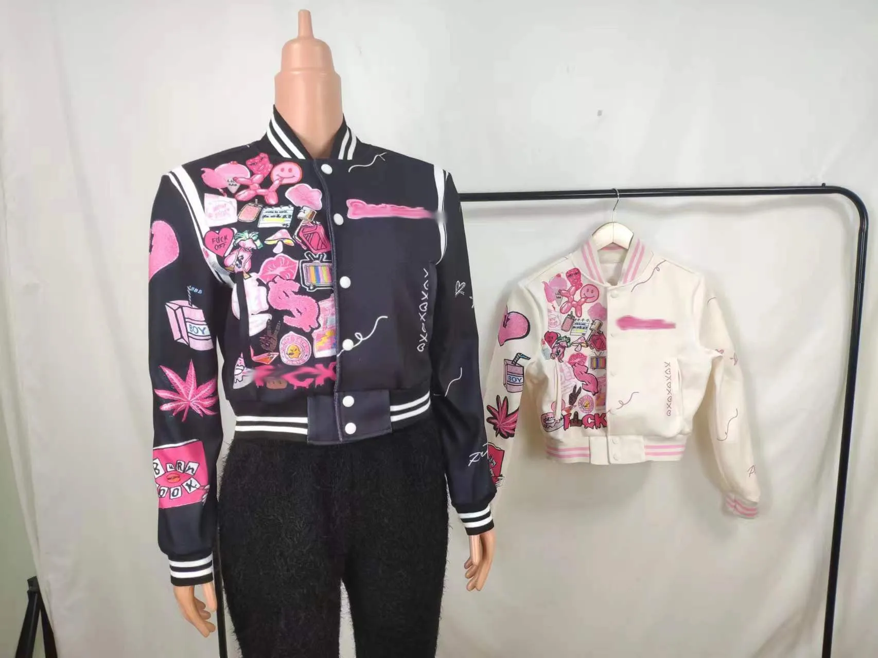 Womens Clothing Print Streetwear Coat Vintage Baseball Letterman Varsity Jacket Coat Bomber Jacket For Women
