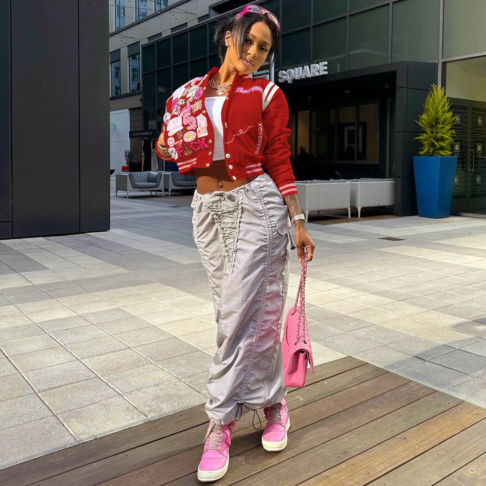 Womens Clothing Print Streetwear Coat Vintage Baseball Letterman Varsity Jacket Coat Bomber Jacket For Women