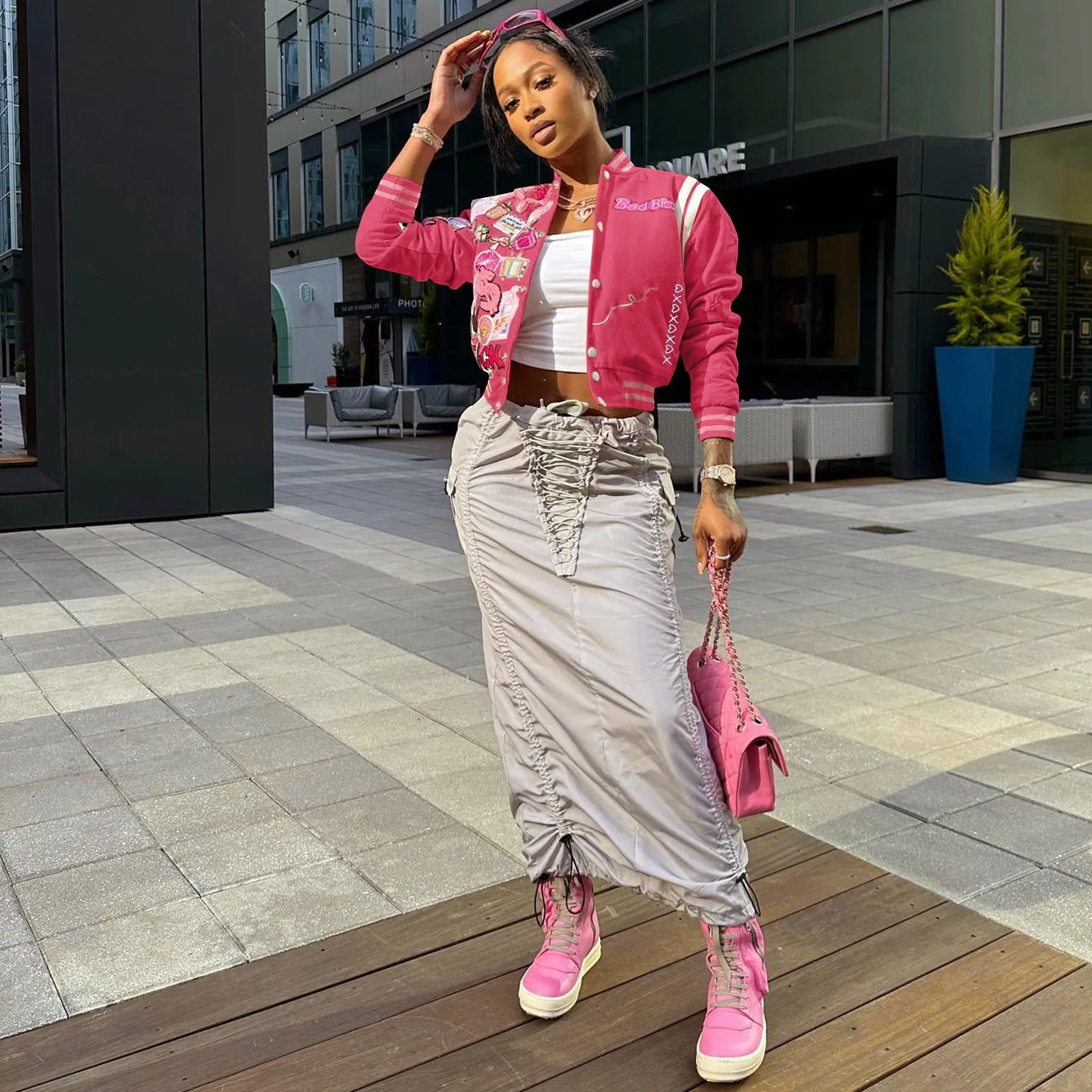 Womens Clothing Print Streetwear Coat Vintage Baseball Letterman Varsity Jacket Coat Bomber Jacket For Women