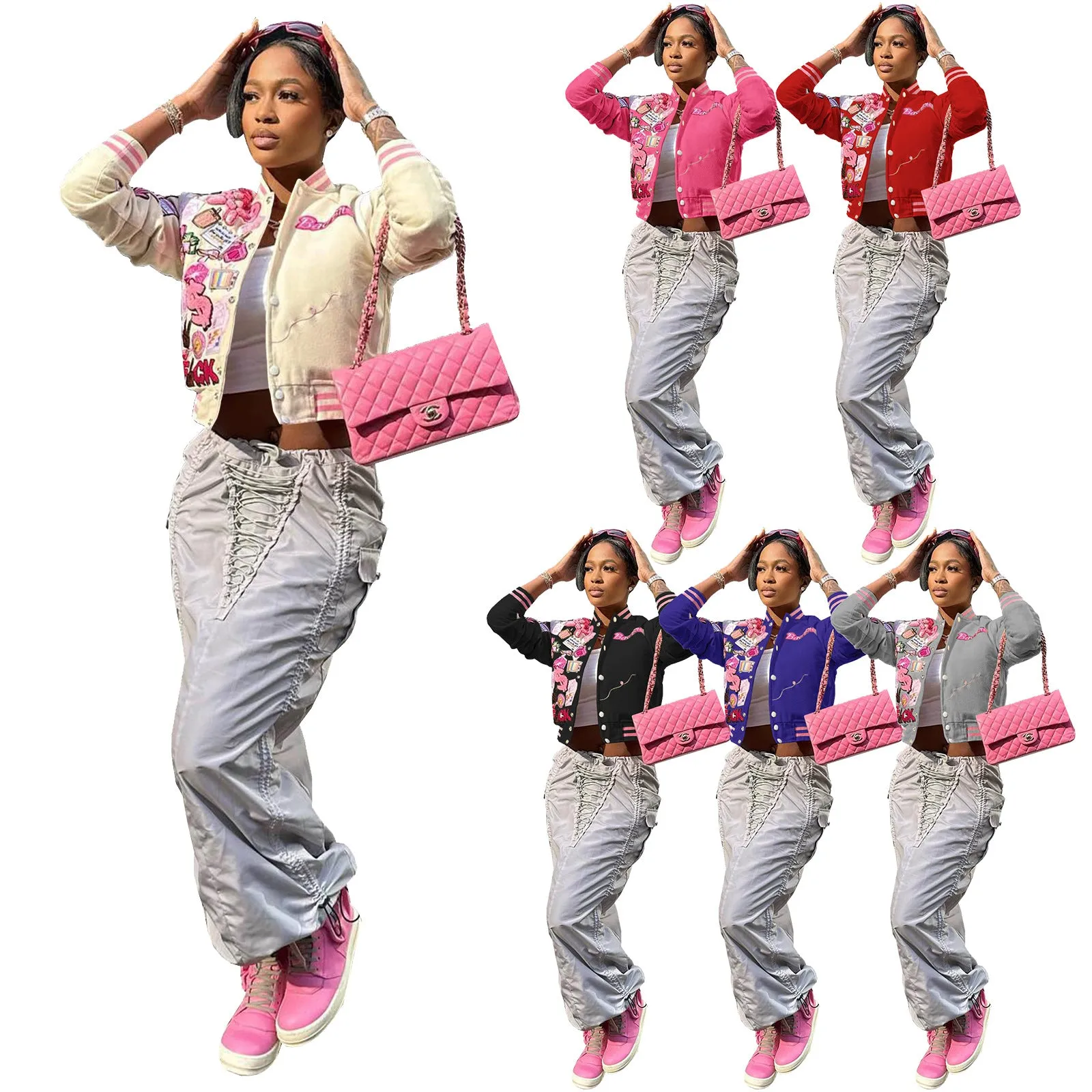 Womens Clothing Print Streetwear Coat Vintage Baseball Letterman Varsity Jacket Coat Bomber Jacket For Women